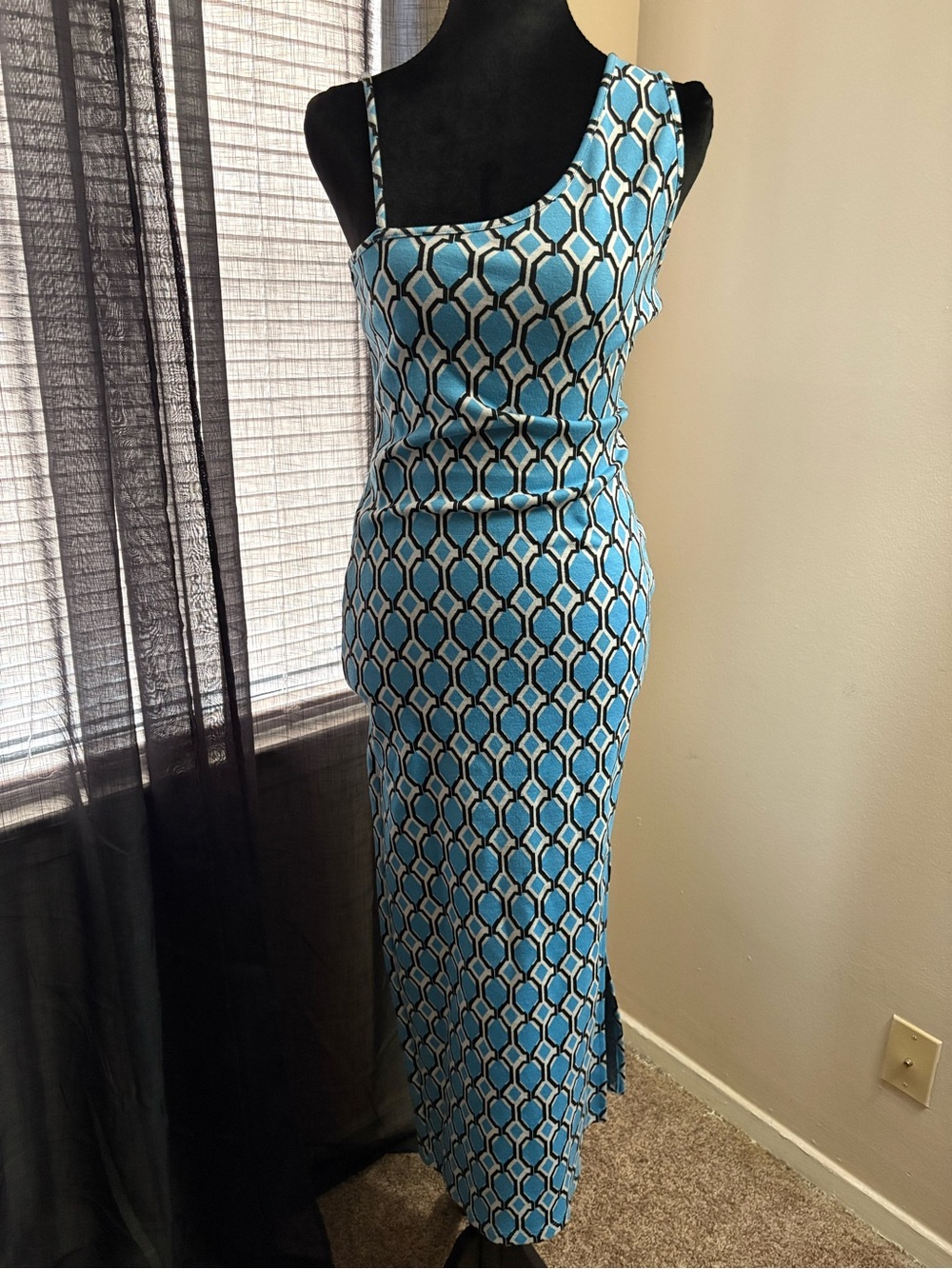 Forever 21 Blue Geometric One-Shoulder Maxi Skirt
